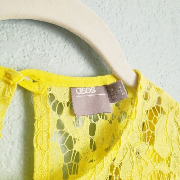ASOS Yellow Lace Long Sleeve Midi Dress - Picture 5 of 10